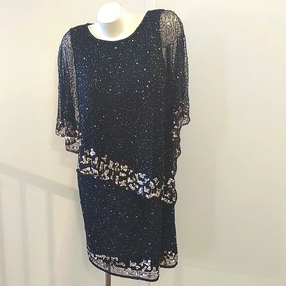 pisarro nights black beaded dress Sheath-Column Maxi Sequined Mother of the Bride Dress COCOMELODY CM0285, Veiled Rose main image 0